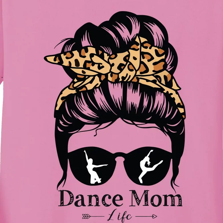 Dance Mom Messy Bun Hair Funny Leopard Dancer Kids Long Sleeve Shirt