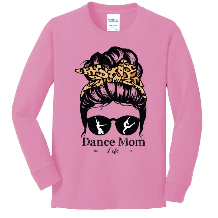 Dance Mom Messy Bun Hair Funny Leopard Dancer Kids Long Sleeve Shirt