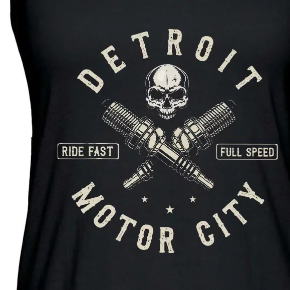 Detroit Michigan Motor City Spark Plug Wings Ride Fast Speed Ladies Essential Flowy Tank