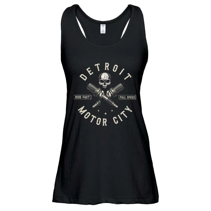 Detroit Michigan Motor City Spark Plug Wings Ride Fast Speed Ladies Essential Flowy Tank