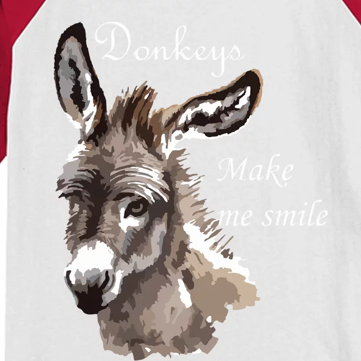 Donkeys Make Me Smile Cute Miniature Donkey Mini Donkey Gift Kids Colorblock Raglan Jersey