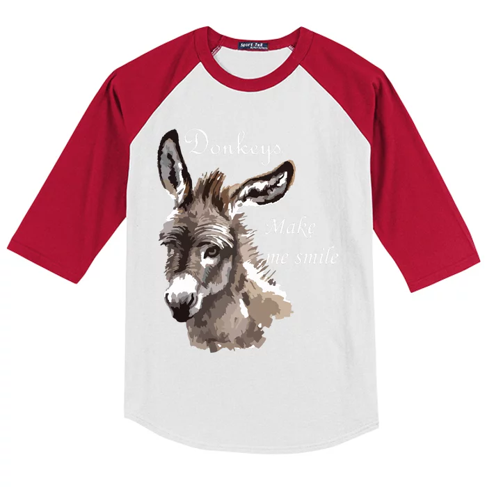 Donkeys Make Me Smile Cute Miniature Donkey Mini Donkey Gift Kids Colorblock Raglan Jersey