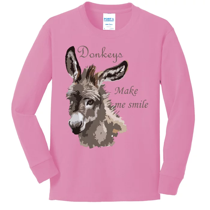 Donkeys Make Me Smile Cute Miniature DonkeyTail Lovers Kids Long Sleeve Shirt