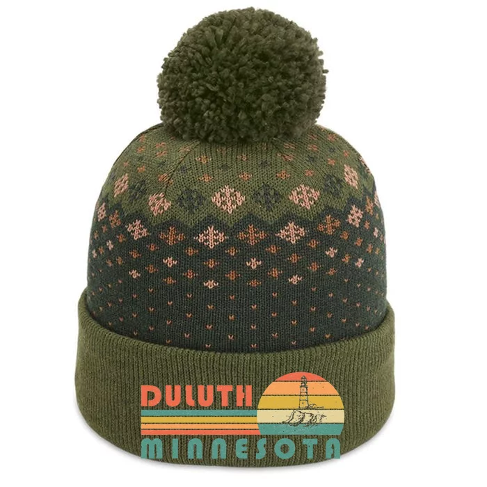 Duluth Minnesota MN Vintage Lighthouse Two Harbors Gift The Baniff Cuffed Pom Beanie