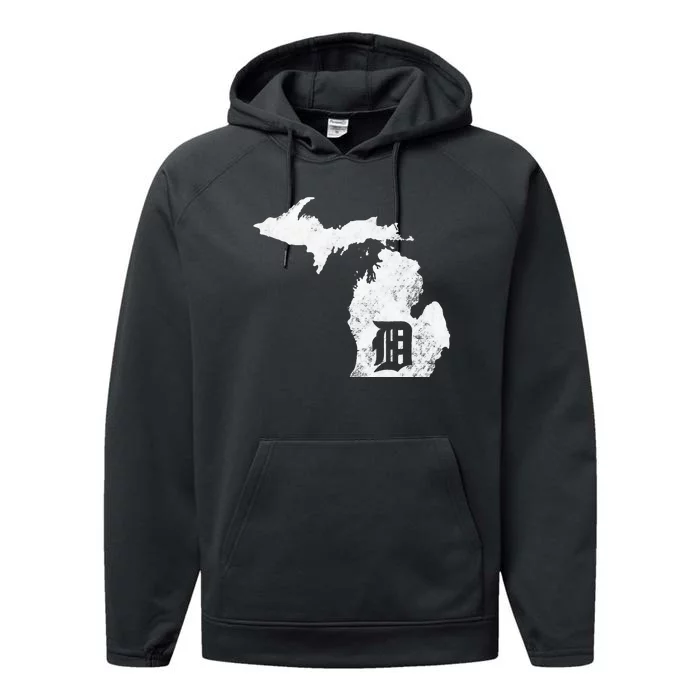 Detroit Michigan Motor City Midwest D Mitten Performance Fleece Hoodie