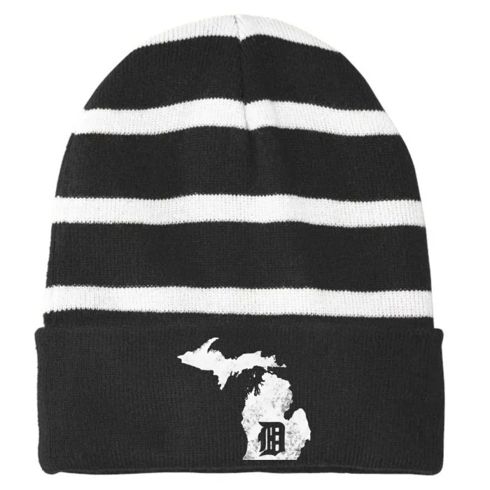 Detroit Michigan Motor City Midwest D Mitten Striped Beanie with Solid Band