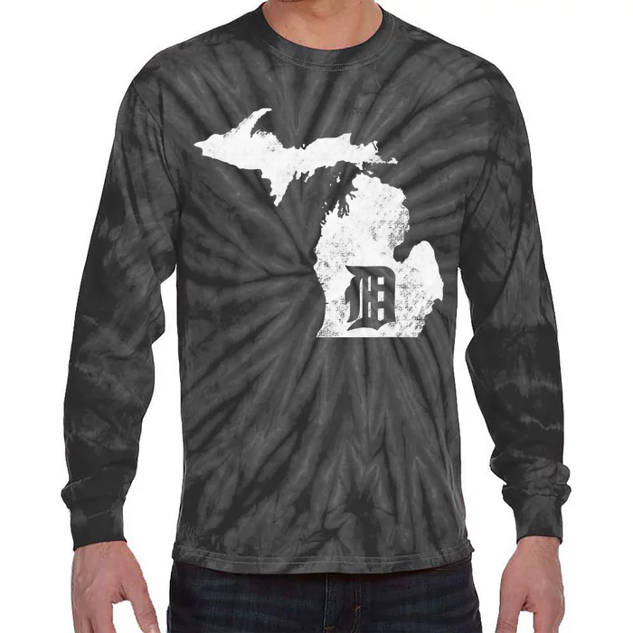 Detroit Michigan Motor City Midwest D Mitten Tie-Dye Long Sleeve Shirt