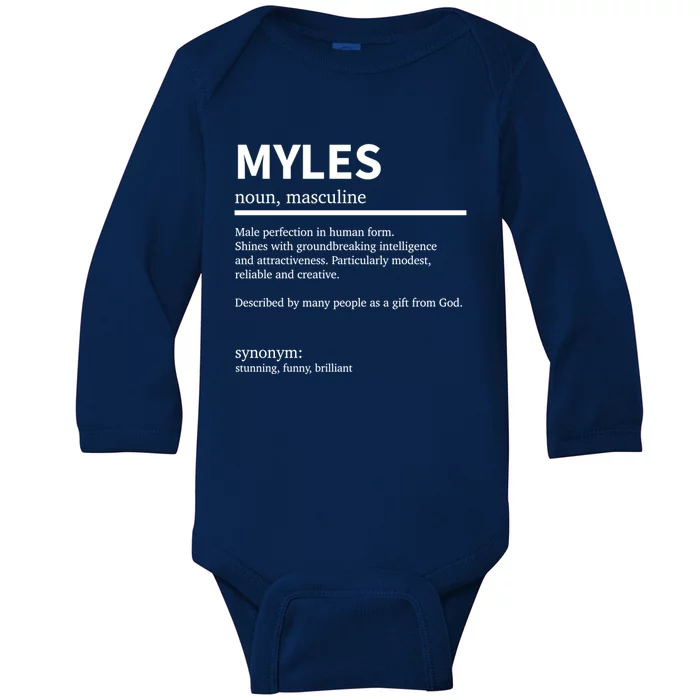 Definition Myles Name Saying Myles First Name Myles Gift Baby Long Sleeve Bodysuit