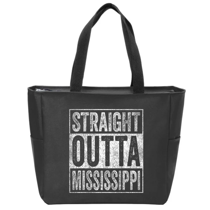 Distressed Mississippi Outfit MS Straight Outta Mississippi Zip Tote Bag