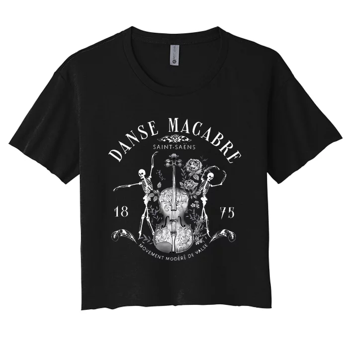 Danse Macabre Orchestra Skeleton Violin Teacher Halloween Women's Crop Top Tee