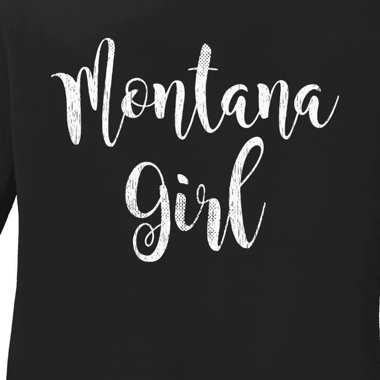 Distressed MT Outfit Cute Montana Girl Ladies Long Sleeve Shirt