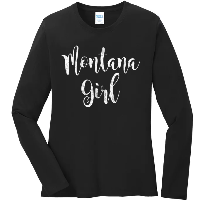 Distressed MT Outfit Cute Montana Girl Ladies Long Sleeve Shirt