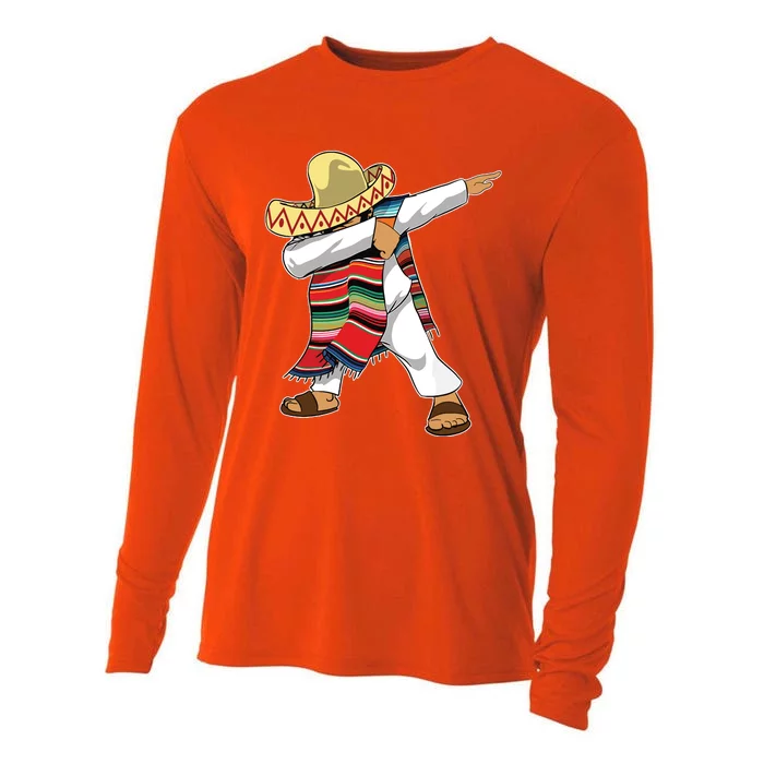 Dabbing Mexican Poncho Cinco De Mayo Sombrero Dab Cooling Performance Long Sleeve Crew