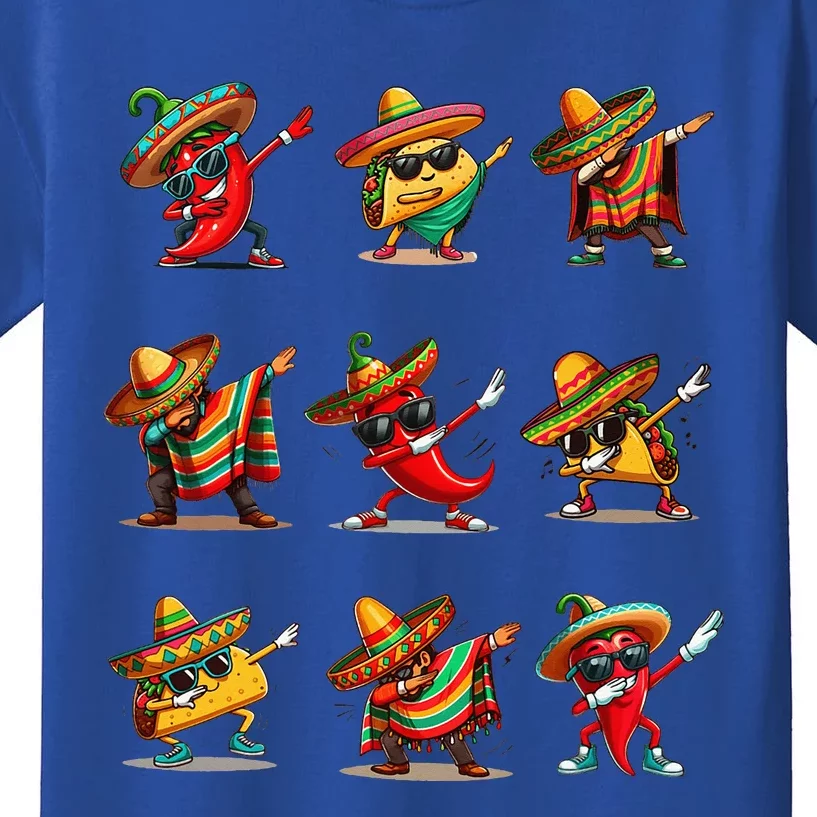 Dabbing Mexican Poncho Taco Cinco De Mayo Kids T-Shirt