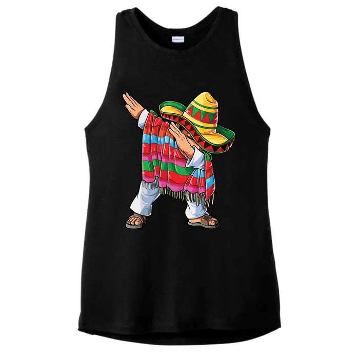 Dabbing Mexican Poncho Cinco De Mayo Ladies Tri-Blend Wicking Tank