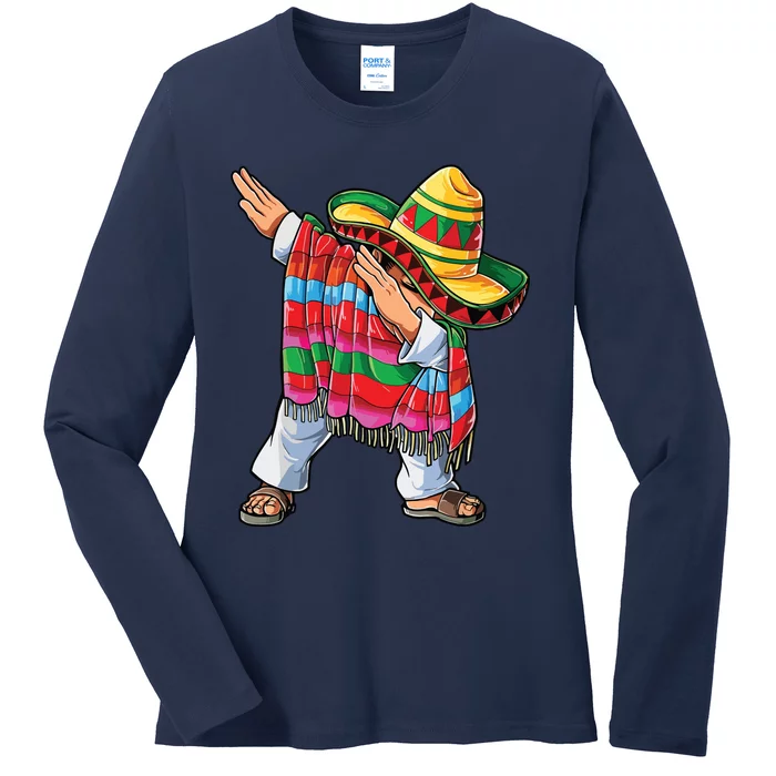 Dabbing Mexican Poncho Cinco De Mayo Ladies Long Sleeve Shirt