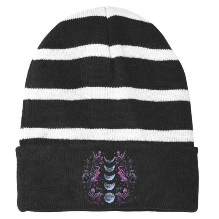 Dark Moon Phases Striped Beanie with Solid Band