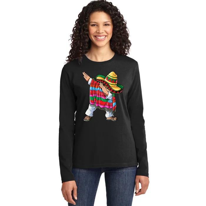 Dabbing Mexican Poncho Cinco De Mayo Boys Men Sombrero Dab Ladies Long Sleeve Shirt