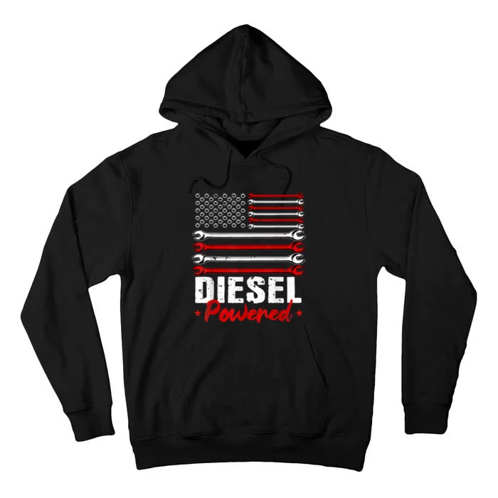 Diesel Mechanic Powered Patriotic American Flag Tall Hoodie