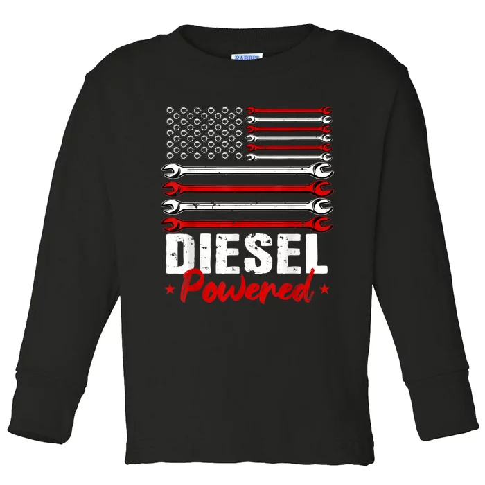 Diesel Mechanic Powered Patriotic American Flag Toddler Long Sleeve Shirt