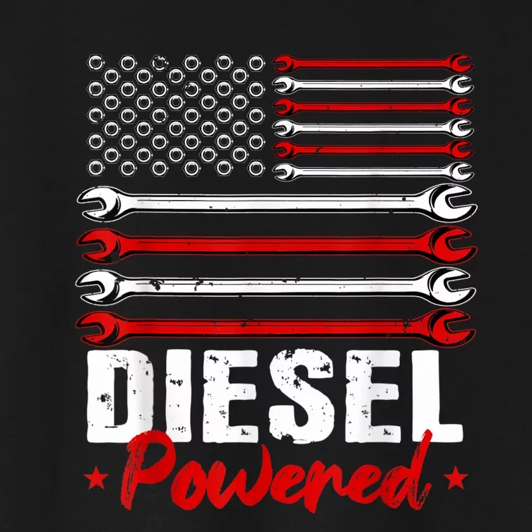 Diesel Mechanic Powered Patriotic American Flag Women's Crop Top Tee