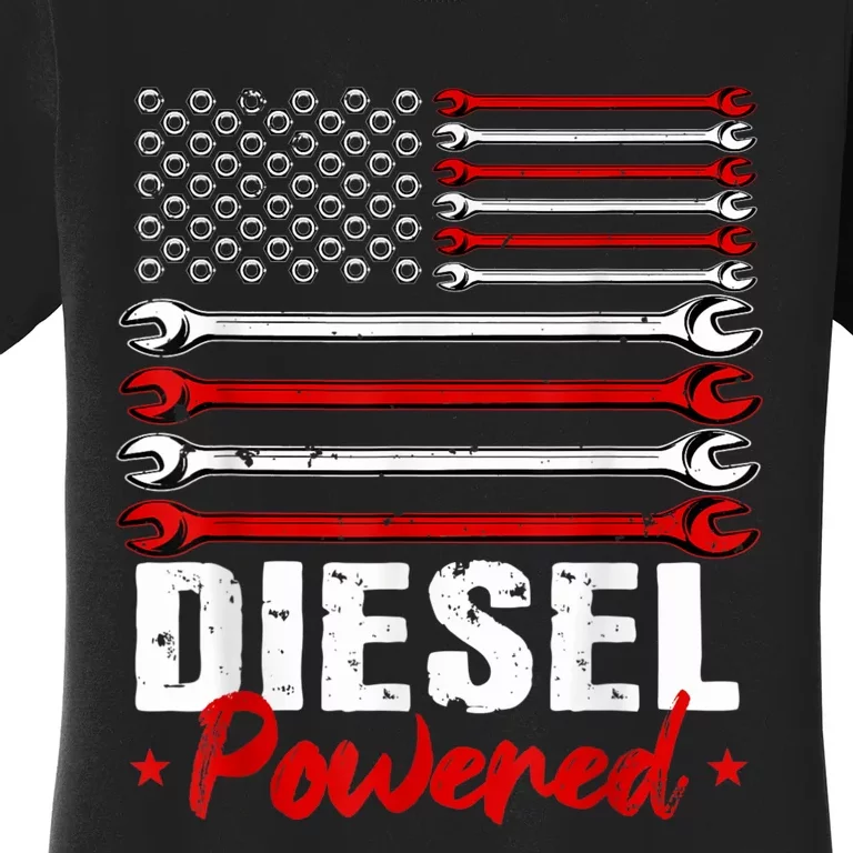 Diesel Mechanic Powered Patriotic American Flag Women's T-Shirt