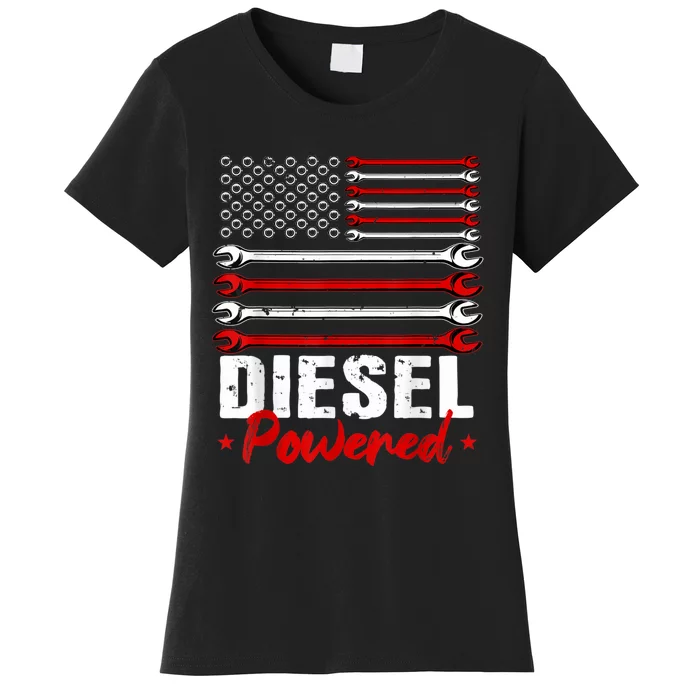 Diesel Mechanic Powered Patriotic American Flag Women's T-Shirt