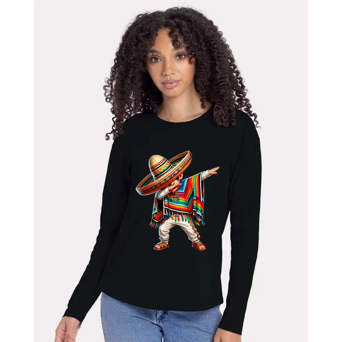 Dabbing Mexican Poncho Cinco De Mayo Mexican Boy Dabbing Poncho Womens Cotton Relaxed Long Sleeve T-Shirt