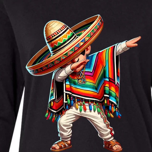 Dabbing Mexican Poncho Cinco De Mayo Mexican Boy Dabbing Poncho Womens Cotton Relaxed Long Sleeve T-Shirt