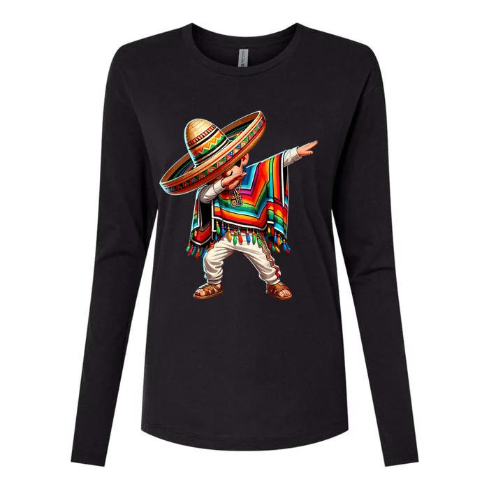 Dabbing Mexican Poncho Cinco De Mayo Mexican Boy Dabbing Poncho Womens Cotton Relaxed Long Sleeve T-Shirt