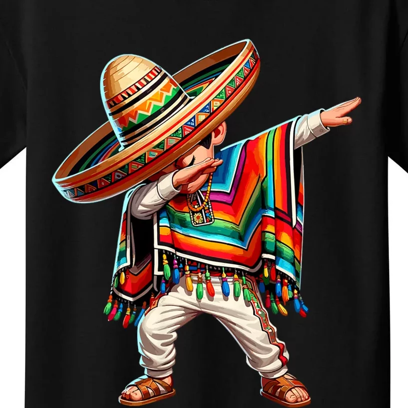 Dabbing Mexican Poncho Cinco De Mayo Mexican Boy Dabbing Poncho Kids T-Shirt