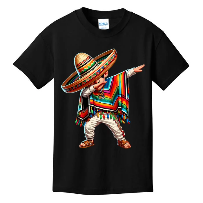 Dabbing Mexican Poncho Cinco De Mayo Mexican Boy Dabbing Poncho Kids T-Shirt