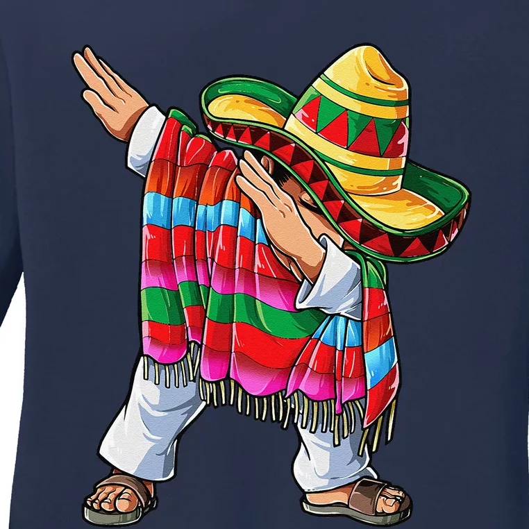 Dabbing Mexican Poncho Cinco De Mayo Sombrero Dab Ladies Long Sleeve Shirt