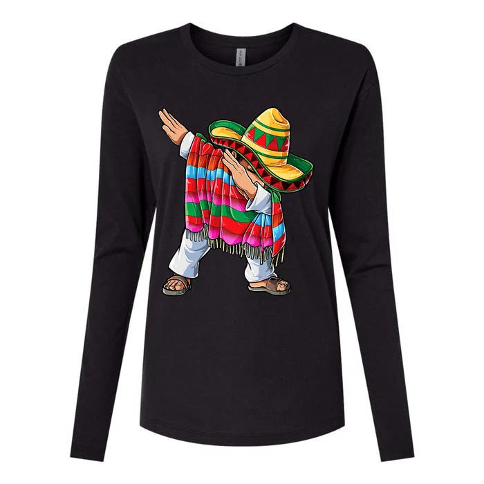 Dabbing Mexican Poncho Cinco De Mayo Short Sleeve Sombrero Dab Womens Cotton Relaxed Long Sleeve T-Shirt