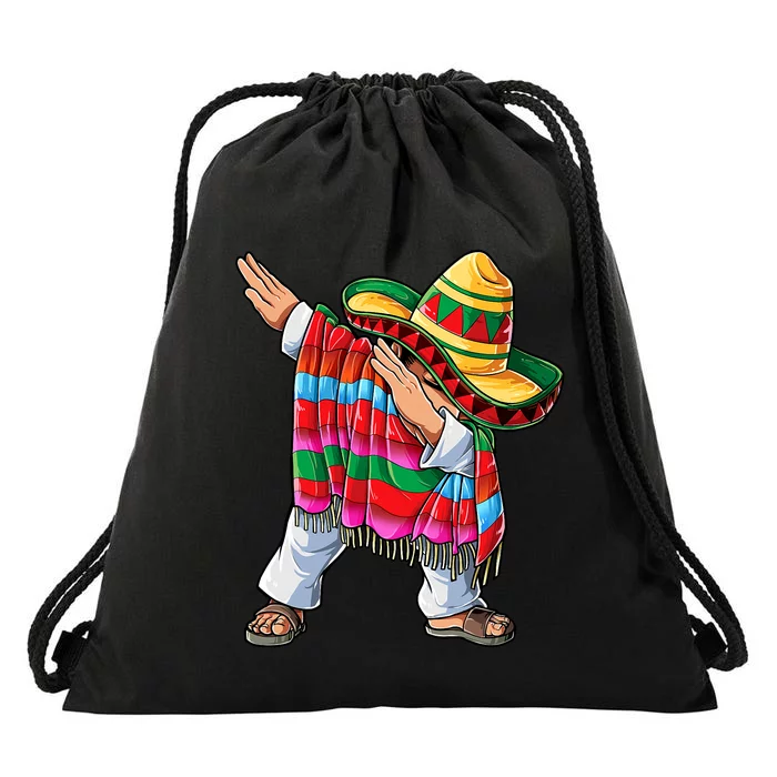 Dabbing Mexican Poncho Cinco De Mayo Short Sleeve Sombrero Dab Drawstring Bag