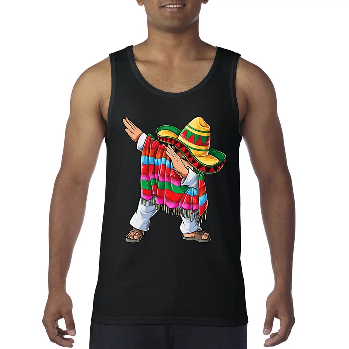 Dabbing Mexican Poncho Cinco De Mayo Short Sleeve Sombrero Dab Tank Top