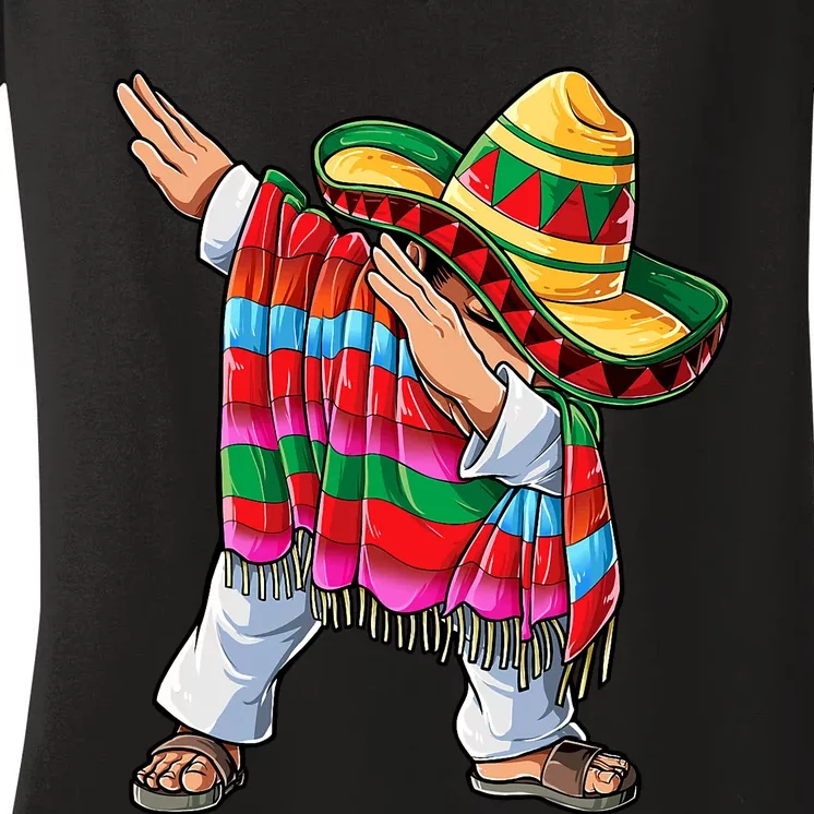 Dabbing Mexican Poncho Cinco De Mayo Short Sleeve Sombrero Dab Women's V-Neck T-Shirt