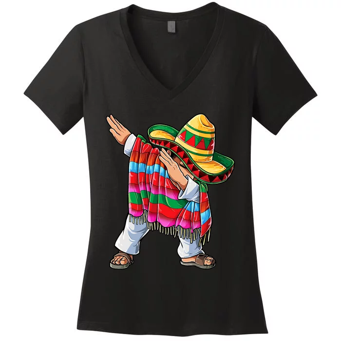 Dabbing Mexican Poncho Cinco De Mayo Short Sleeve Sombrero Dab Women's V-Neck T-Shirt