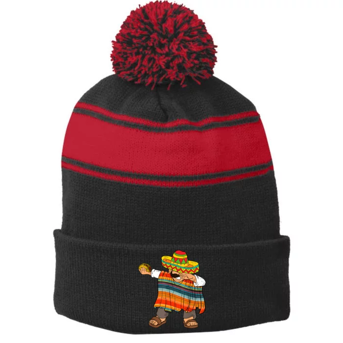 Dabbing Mexican Poncho Cinco De Mayo Men Sombrero Funny Dab Stripe Pom Pom Beanie