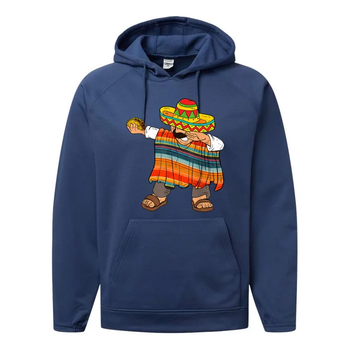 Dabbing Mexican Poncho Cinco De Mayo Men Sombrero Funny Dab Performance Fleece Hoodie