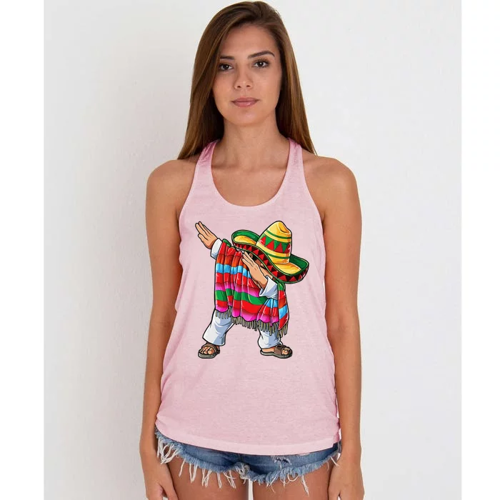 Dabbing Mexican Poncho Cinco De Mayo Sombrero Dab Women's Knotted Racerback Tank