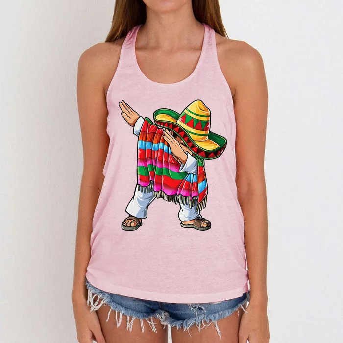 Dabbing Mexican Poncho Cinco De Mayo Sombrero Dab Women's Knotted Racerback Tank