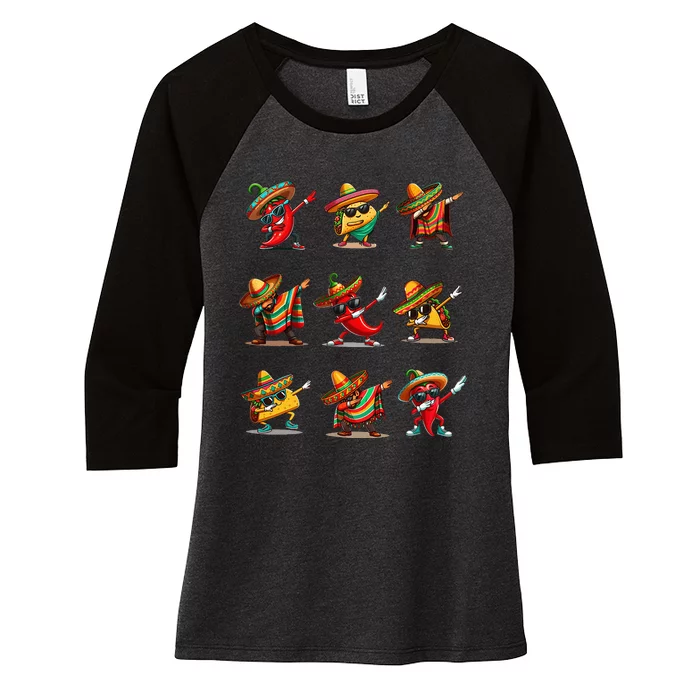 Dabbing Mexican Poncho Taco Cinco De Mayo Women's Tri-Blend 3/4-Sleeve Raglan Shirt