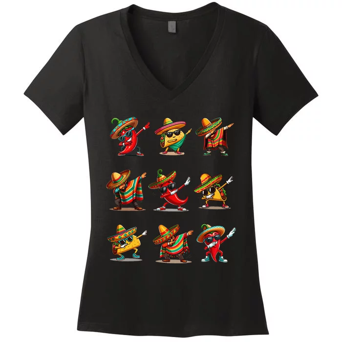 Dabbing Mexican Poncho Taco Cinco De Mayo Women's V-Neck T-Shirt