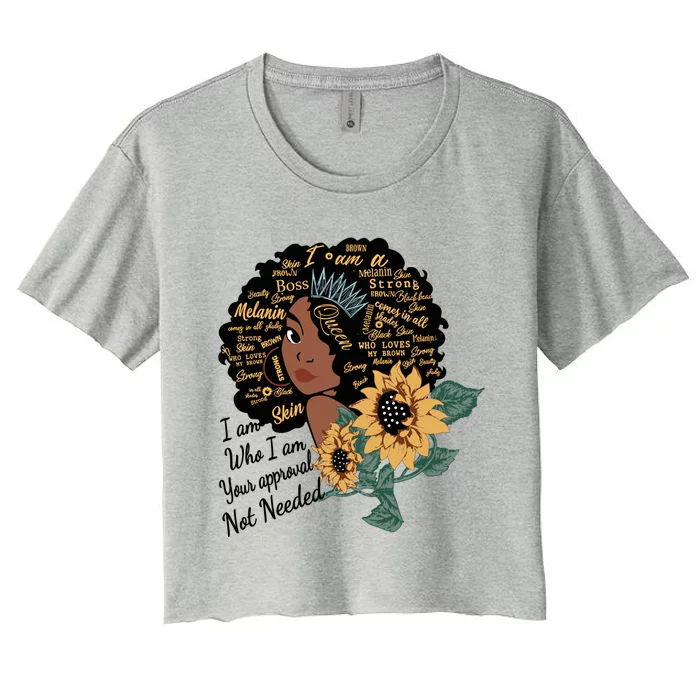 Dope Melanin Queen Sunflower Graphic Black Mom Afro America Cool Gift Women's Crop Top Tee