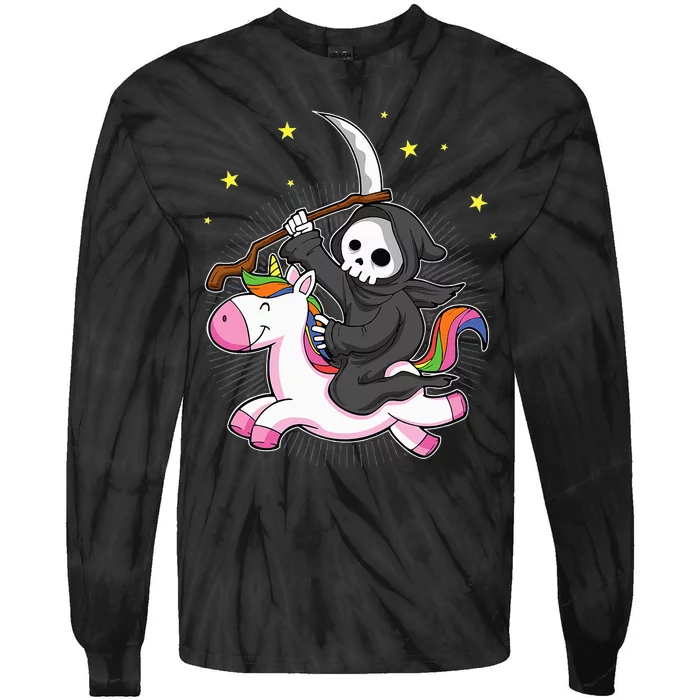 Death Metal Rock Music Rainbow Grim Reaper Riding Unicorn Tie-Dye Long Sleeve Shirt