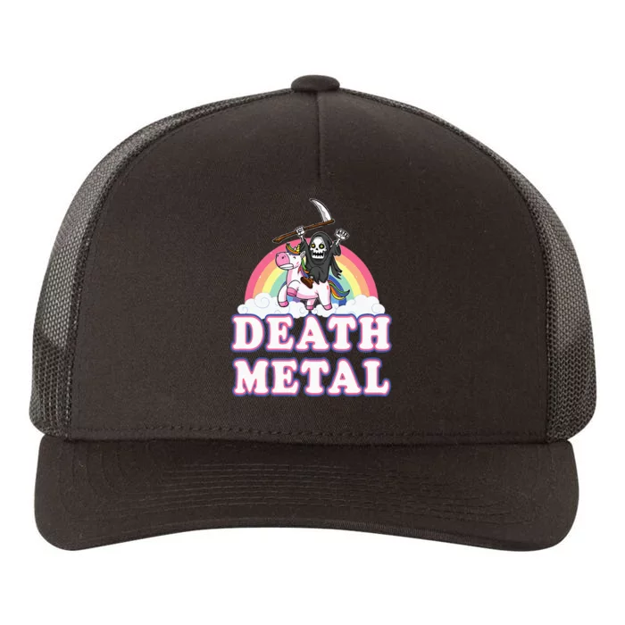 Death Metal Rock Music Rainbow Grim Reaper Riding Unicorn Yupoong Adult 5-Panel Trucker Hat