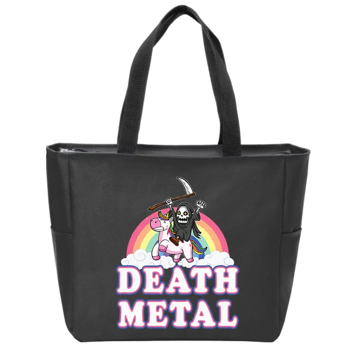 Death Metal Rock Music Rainbow Grim Reaper Riding Unicorn Zip Tote Bag