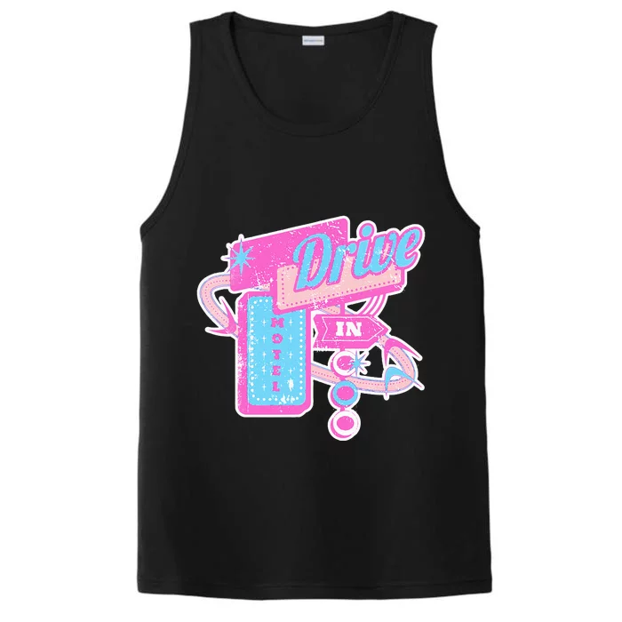 Drivein Motel Retro Pink Blue Vintage Performance Tank