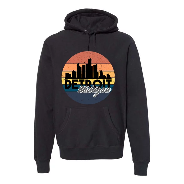 Detroit Michigan Retro Skyline Premium Hoodie